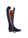 Fairfax & Favor Suede Flat Regina Boots in Ink Blue