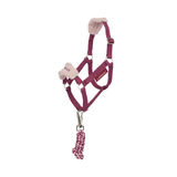 LeMieux AW26 Hobby Horse Vogue Headcollar & Leadrope Variant Colour Blackberry. Toy horse headcollar and lead rope with faux fur @LeMieux' Brand on white background.