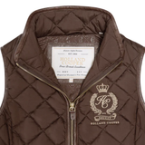 Brown quilted gilet with Holland Cooper logo and branding on a white background