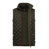 Quilted gilet with patterned inner lining on a white background