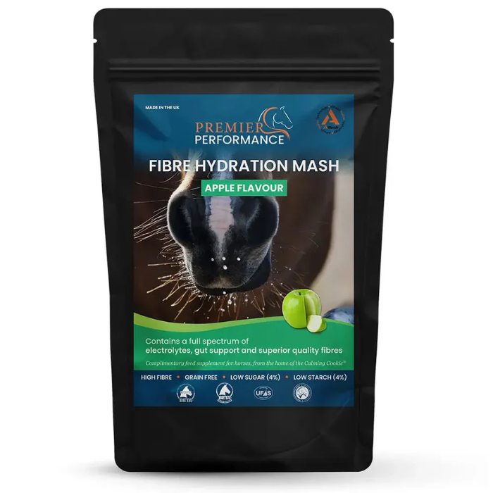 bag of fibre mash for horse on white background