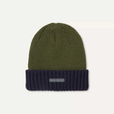 Green and navy beanie with Sealskinz logo on a white background