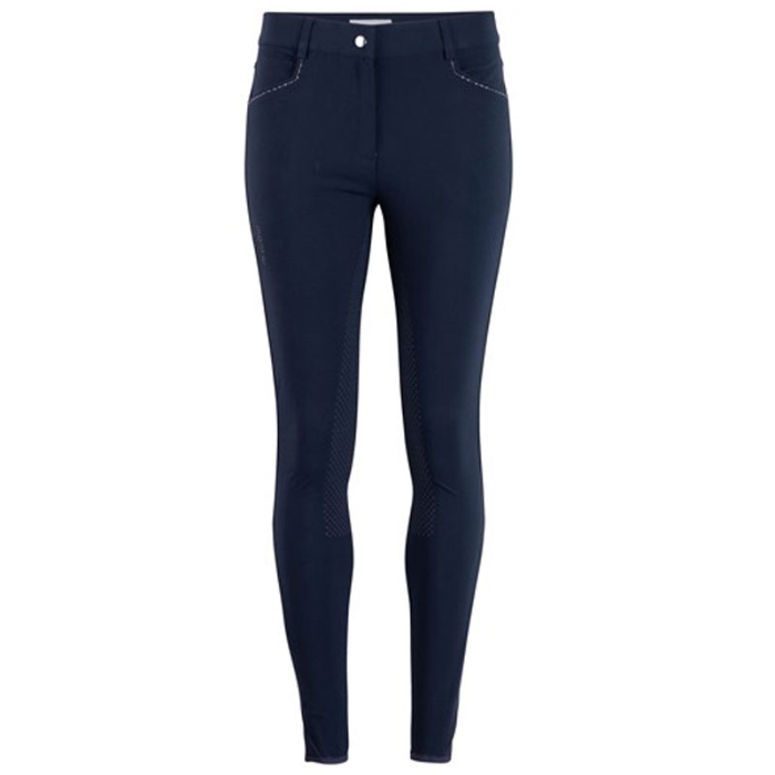 Navy blue riding pants on a white background