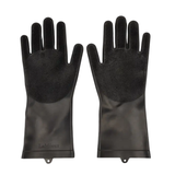 Pair of black gloves with textured palm on a white background