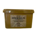 Yellow container of Epsom salts with a label on a white background