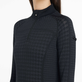 Black patterned long-sleeve shirt on a white background
