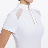 Close up of breathable mesh detail on the collar of the LeMieux Camille Short Sleeve Show Shirt in White