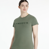 Person wearing a green t-shirt with 'LEMIEUX' text on a white background