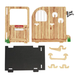 Wooden horse stall door kit with components on a white background