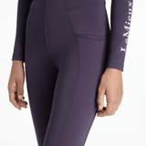 Purple riding pants with 'LeMieux' branding on a white background