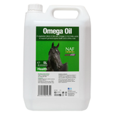 Omega Oil container for horses with a green label on a white background