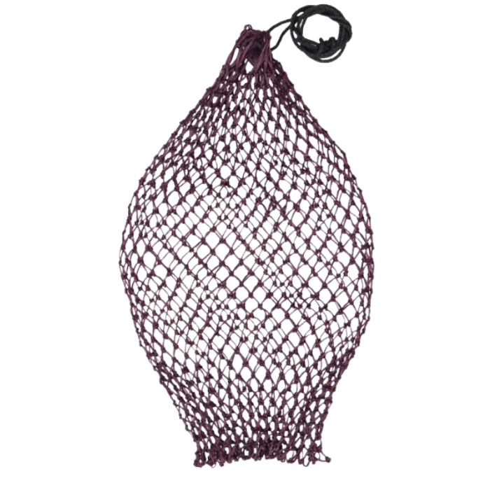 LeMieux AW26 Hippo Lite Haynet Bramble One Size Varient Bramble. A dark purple mesh hanging bag with a black drawstring cord and toggle, shown against a plain white background.