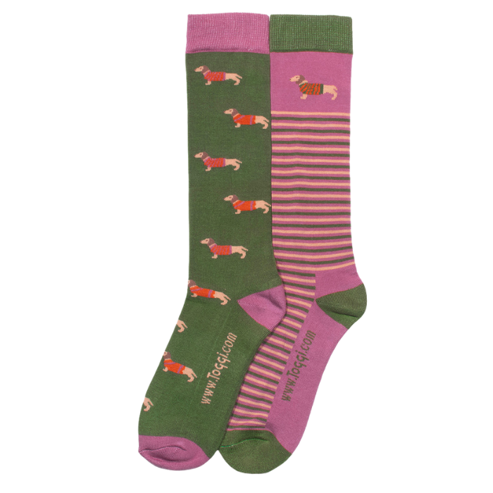 Toggi Auster Two Pack Socks in Raspberry/Olive Green