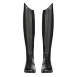 Pair of black riding boots on a white background
