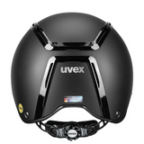 Black helmet with Uvex branding on a white background