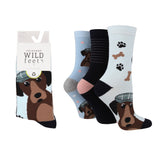 Wild Feet Adults 3 Pack Cotton Crew Socks