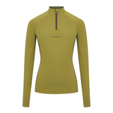 LeMieux AW26 Young Rider Classique Base Layer Variant Colour Gooseberry.
A women's long-sleeve quarter-zip athletic top in green, featuring a small 'LeMieux' logo on the chest and a dark zipper at the collar, shown against a plain white background.