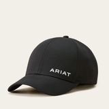 Black baseball cap 'Ariat' logo on cream background