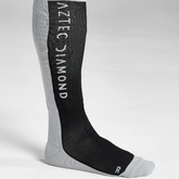 Knee length socks grey at the back and black at the front white background