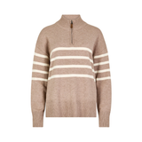 Beige sweater with white stripes on a white background