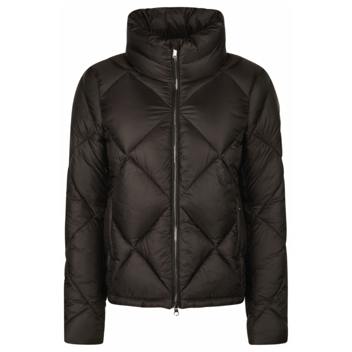 Black puffer jacket on a white background