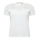 White top with lace collar and HC embroidery on a white background