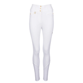 White riding breeches with gold buttons on a white background
