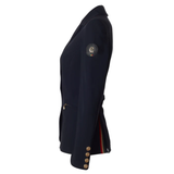 Navy equestrian competition jacket on a white background