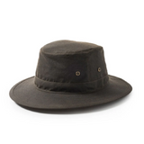 Olive green safari style fedora hat on a white background