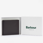 Brown wallet in a Barbour branded box on a white background