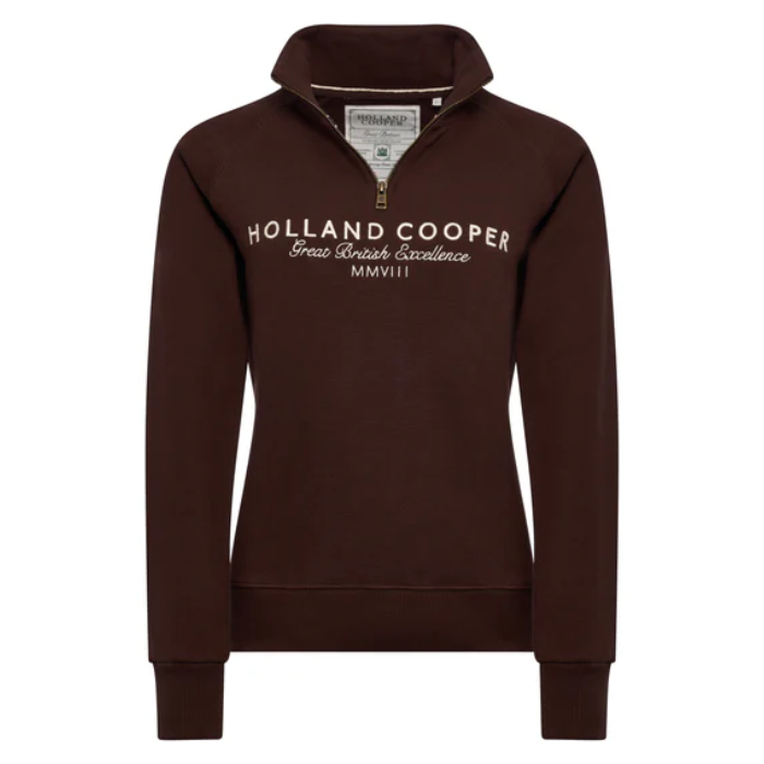 Brown hoodie with 'Holland Cooper' logo on a white background