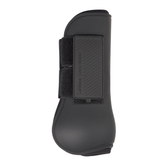 Black horse boot with Velcro straps on a white background