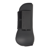 Black horse boot with Velcro straps on a white background