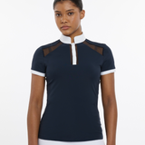 Woman Wears LeMieux Camille Short Sleeve Show Shirt in Navy