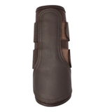 Brown horse boot with straps on a white background