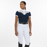 Woman wears LeMieux Emily Short Sleeve Show Shirt in Navy