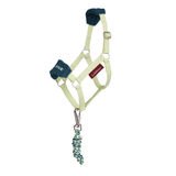 Hobby horse headcollar in yellow with matching rope on a white background