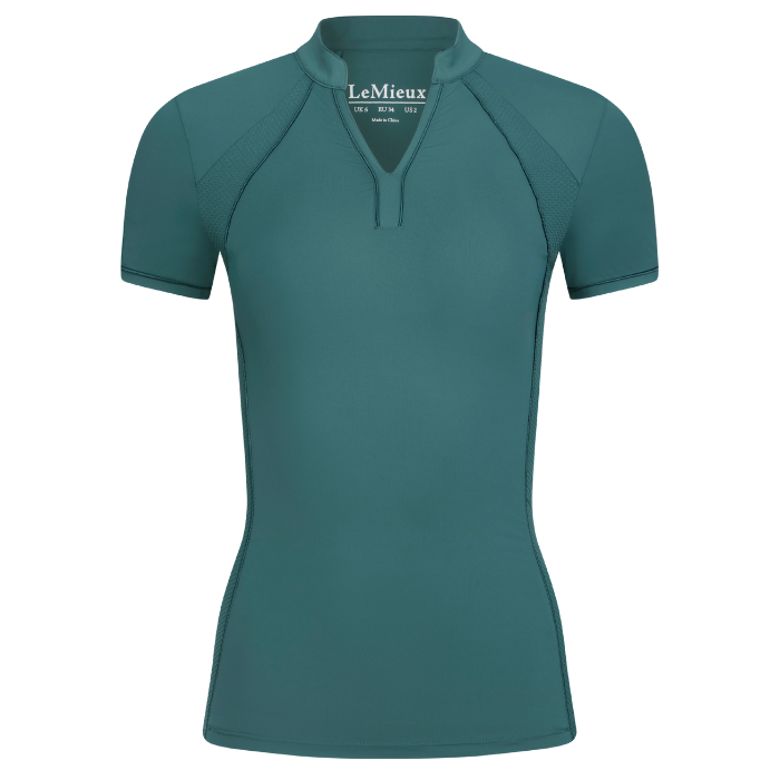 Teal equestrian shirt with 'LeMieux' branding on a white background