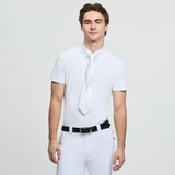 Man wearing a white shirt, tie and breeches on a white background