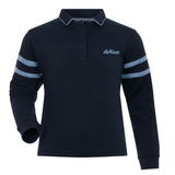 Navy long-sleeve polo shirt with white stripes on sleeves and 'LeMieux' branding on a white background