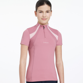 Teen girl wears pink active top on a white background