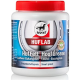 Jar of Leovet Huflab Hoof Grease with red lid on a white background
