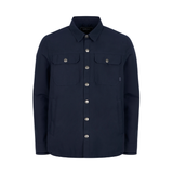 LeMieux AW26 Mens Showerproof Shacket Varient Navy. A dark navy blue button-up shirt jacket with two buttoned chest flap pockets, displayed on a clean white background.