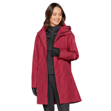 Female wearing pink jacket on white background