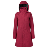 Pink knee length jacket with hood on white background