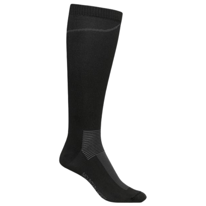Black knee length sock on white background