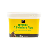 Yellow tub of horse supplement with white lid on white background