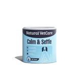 Tub of natural vetcarecalm & settle for dogs, blue tub with white background