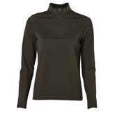 Olive green long-sleeve base layer with decorative collar on a white background