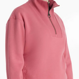 Pink sweater with a quarter zip on a white background